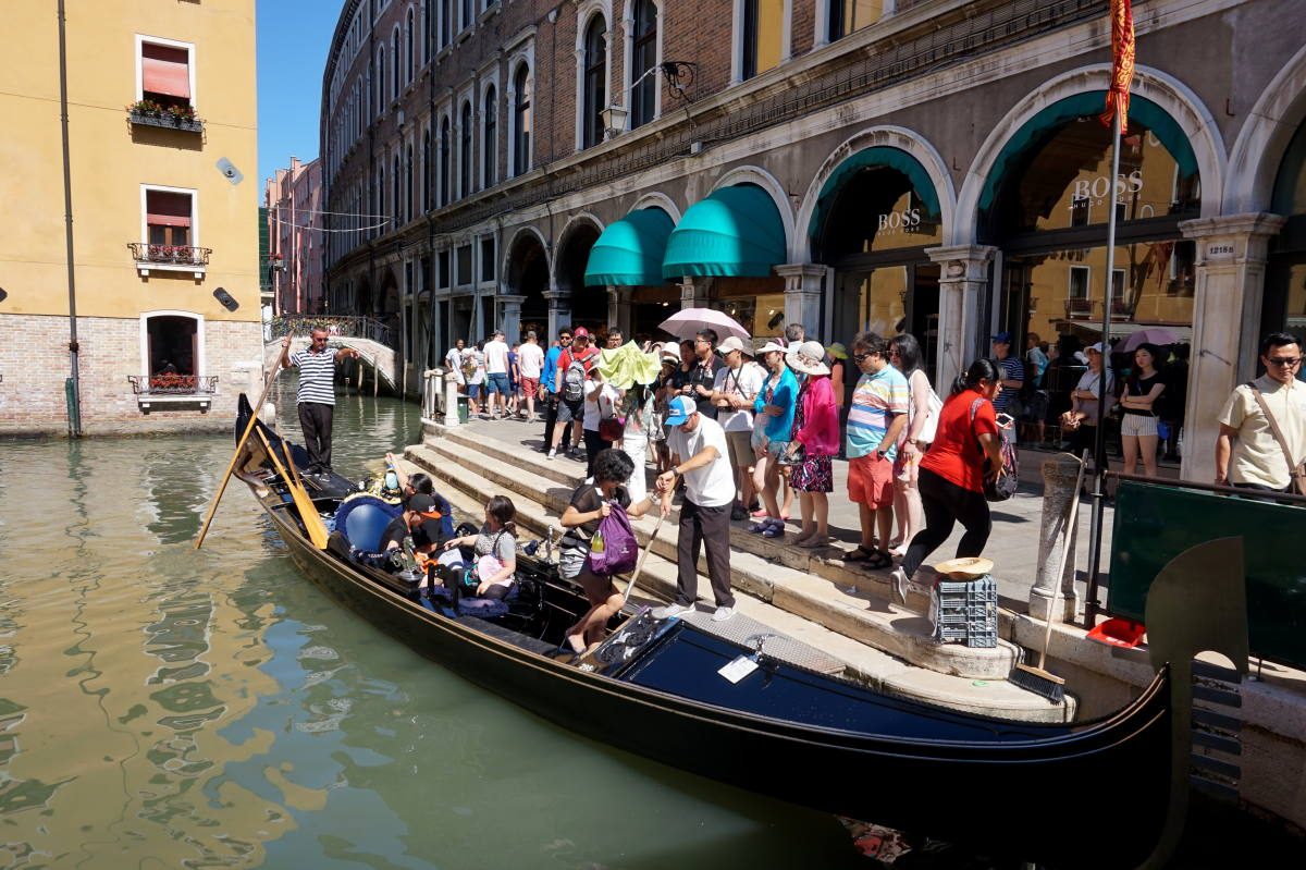 tourists getting into a gondola