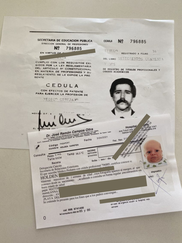 Carta de pediatra in Mexico needed for Mexican passport for a baby born in Mexico