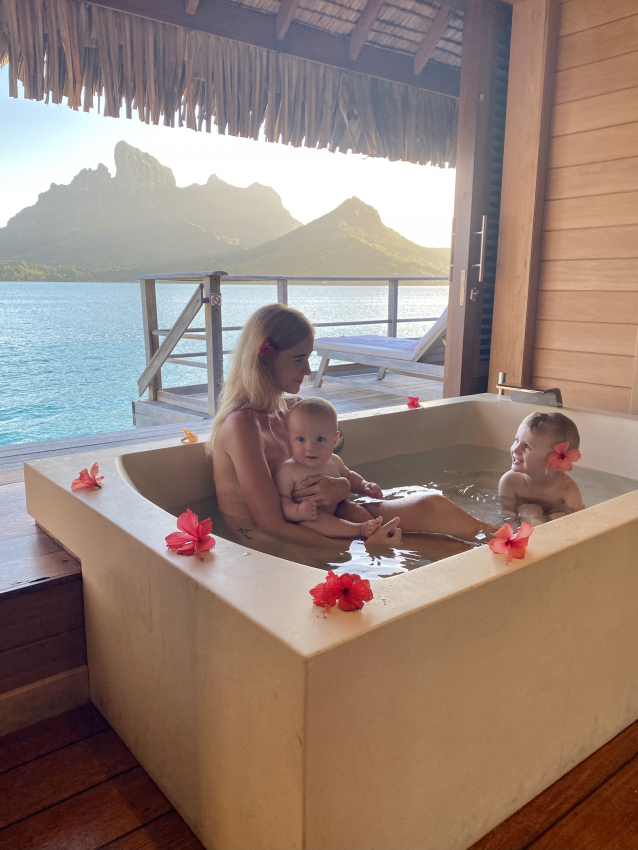 Overwater bungalows with toddler